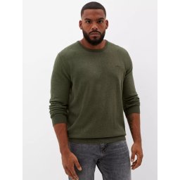 s.Oliver Big Sizes Pulover barbati big sizes, cu decolteu la baza gatului, Verde inchis (SELECTATI MARIMEA: 5XL)