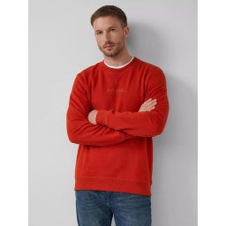s.Oliver Bluza barbati cu decolteu la baza gatului, logo, Regular Fit, Rosu caramiziu (SELECTATI MARIMEA: L)