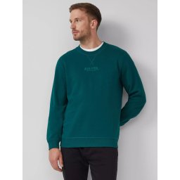 s.Oliver Bluza barbati cu decolteu la baza gatului, logo, Regular Fit, Verde (SELECTATI MARIMEA: M)