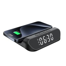 IRIS DC-130-B-Qi 15W Qi cablu fără cu încărcător negru digital ceas cu alarmă IRIS DC-130-B-QI