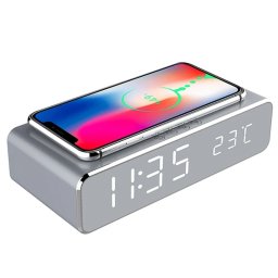IRIS DC-120-S-Qi 15W Qi cablu fără cu încărcător argint digital ora