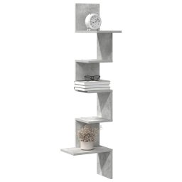 Raft de perete pentru colt, gri beton, 32x32x127,5 cm, PAL GartenMobel Dekor
