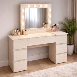Masa de toaleta/machiaj, Antonia, zebrano, cu oglinda si LED-uri, 155x42x135 cm GartenVIP DiyLine