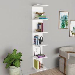 Raft de Perete Suspendat cu 6 Polite, Dimensiuni 180x35x30 cm, PAL Alb