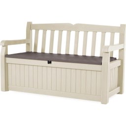 Banca pentru exterior cu lada depozitare Keter, Eden Garden Bench, 140x60x84cm, 265L, crem/maro