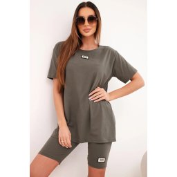 Kesi Włoski Women's cotton set with short sleeves and shorts khaki