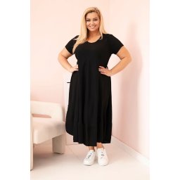 Kesi Włoski Plus size women's dress with short sleeves and ruffle made of light viscose black
