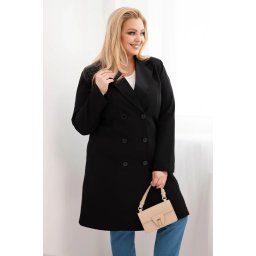 Palton Kesi Plus Size cu două rânduri de nasturi, negru, pentru femei