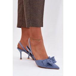 Sandale de damă cu toc albastru și fundă Hestia