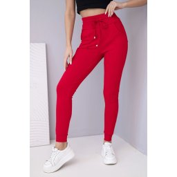 Pantaloni de trening cu talie înaltă și șireturi pentru femei, roșii