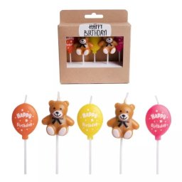 Set de lumânări de ursuleț pentru ziua de naștere - 5 bucăți