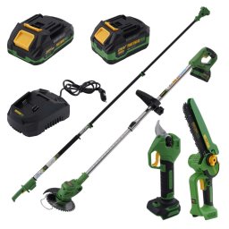PP-FFTP 7 IN 1 – Set multifuncțional pe acumulator: foarfecă de grădină, fierăstrău cu lanț, trimmer și tijă telescopică PARTNERPRO, 2 acumulatori, brushless