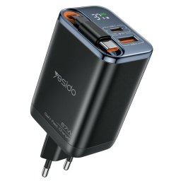 Incarcator de retea cu Cablu Retractabil, Display Digital, USB, Type-C, 67W, GaN, Fast Charging, 65cm - YC100 - Black