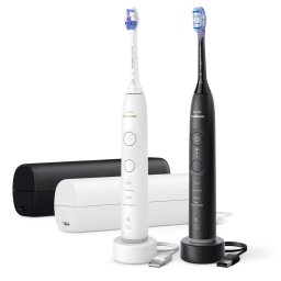 Set doua periute de dinti electrice 2x Toc de transport, alb-albastru