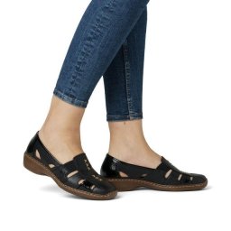 Pantofi dama casual din piele naturala, Rieker 41385-02, negru