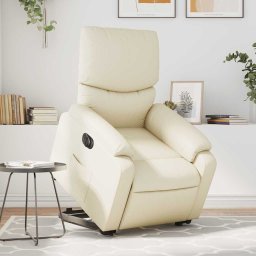 Fotoliu rabatabil electric cu ridicare, crem, piele ecologica GartenMobel Dekor