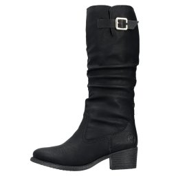 Cizme dama, negru, casual, piele ecologica, imblanite, lungi, cu toc, Rieker 73191-00-Negru (Marime: 37)