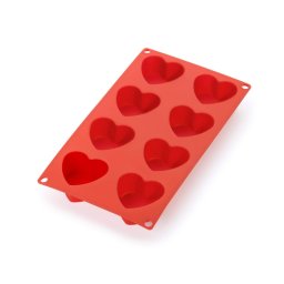 Forma de copt inimioare Lekue 1010172, 30x17,5x3,4 cm, 640 ml, -60°C/+220°C, Silicon platinat, Rosu