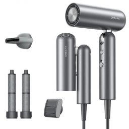 Uscator de par Dreame Pocket AHD51-SG Pro, 1300 W, 110.000 rpm, 70 m/s, 2 viteze, 5 temperaturi, NTC, Coanda, Pliabil, Gri