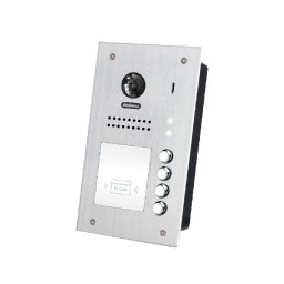 Panou video color de apel exterior, cu conexiune pe 2 fire, camera WIDE ANGLE 170°, pentru patru abonati, control acces RFID