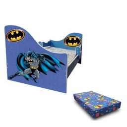 Patut junior Batman 160x80 cm cu protectii laterale si saltea inclusa 2-12 ani, albastru