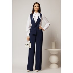 Pantaloni bleumarin evazati cu bretele detasabile