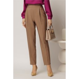 Pantaloni maro croi conic si nasturi pe talie