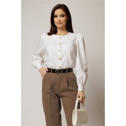 Bluza DY Fashion alba din bumbac cu maneci lungi si nasturi eleganti