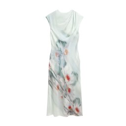 TED BAKER Rochie Shayyla Draped Neck Printed Midi 283530 mid green