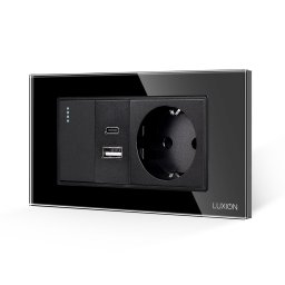 Intrerupator Simplu + Priza USB A+C + Priza Schuko cu Rama din Sticla LUXION, Standard Italian, 4M SmartElectro IntelligentHouse