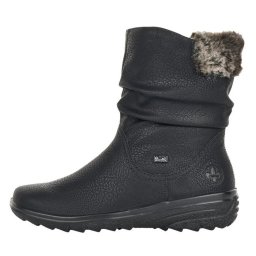Cizme dama, negru, casual, piele ecologica, impermeabile, imblanite, scurte, cu talpa joasa, Rieker Z7088-00-Negru (Marime: 36)