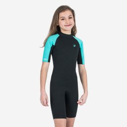 Combinezon shorty 100 YULEX® 1,5mm Negru-Turcoaz Copii