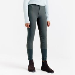 Pantalon echitație full grip lejer 500 mesh Verde Copii