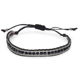 Bratara snur negru cu nod culisant si sticla neagra