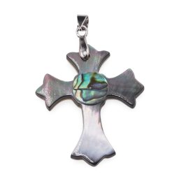 Pandantiv cruce din Sidef si Scoica Abalone, 45mm