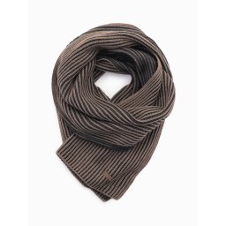 Ombre Men's knitted scarf with two-tone stripes - brown and black