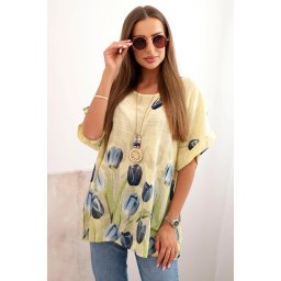 Kesi Włoski Women's cotton shirt with a floral pattern yellow