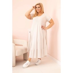 Kesi Włoski Plus size women's dress with short sleeves and ruffle made of light viscose beige
