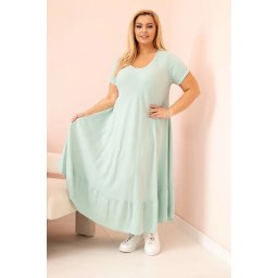 Kesi Włoski Plus size women's dress with short sleeves and ruffle made of light viscose mint