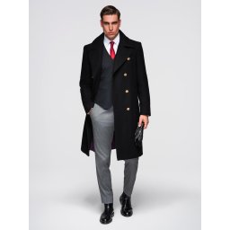 Ombre Elegant military double-breasted coat for men with wool - black
