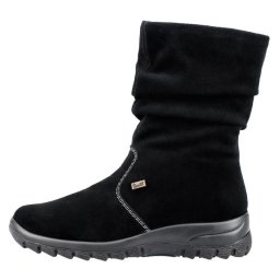 Cizme dama, negru, casual, piele intoarsa, impermeabile, imblanite, scurte, cu talpa joasa, Rieker Z7171-01-Negru (Marime: 39)