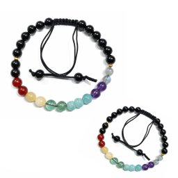 Bratara 7 Chakre cu Onix Negru Rotunde 6 mm - Accesorii Gold Filled - 1 Buc
