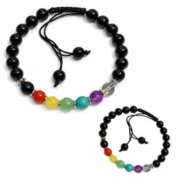 Bratara 7 Chakre cu Onix 8 mm, Argint 925, Siret - 1 Buc