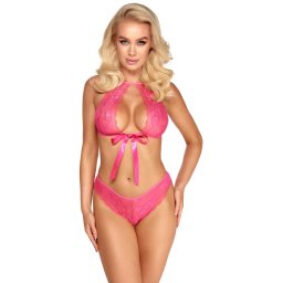 Set 2 piese Sutien + Chilot Kissable din dantela roz