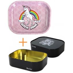 Set Cutie depozitare BL In Weed We Trust + Tava de Rulat Bitch Unicorn roz