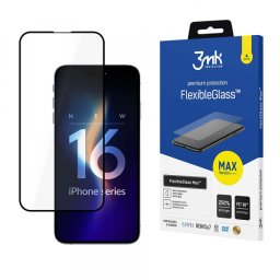 Folie de protectie Ecran 3MK FlexibleGlass Max pentru Apple iPhone 16 Pro, Sticla Flexibila, Full Glue, Neagra
