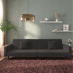 Canapea extensibila cu 2 locuri, 2 perne, negru, catifea GartenMobel Dekor