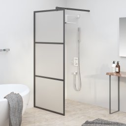 Perete cabina dus walk-in negru 80x195 cm sticla ESG semi-mata GartenMobel Dekor