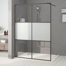 Perete cabina dus walk-in negru 140x195 cm sticla ESG semi-mata GartenMobel Dekor