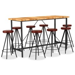 Set de bar, 9 piese, lemn masiv de acacia si piele naturala GartenMobel Dekor